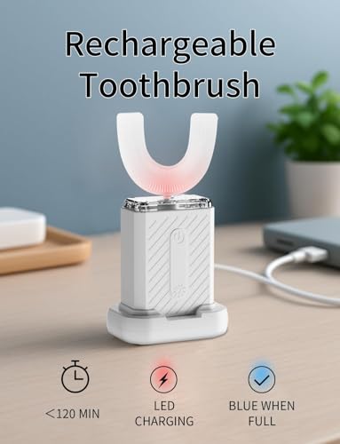 Image of U-Shaped Electric Toothbrush, 48,000 VPM, 4 Modes, 60-Second Clean, IPX7 Waterproof, ultrasonic Toothbrush with Magnetic Contact Charging