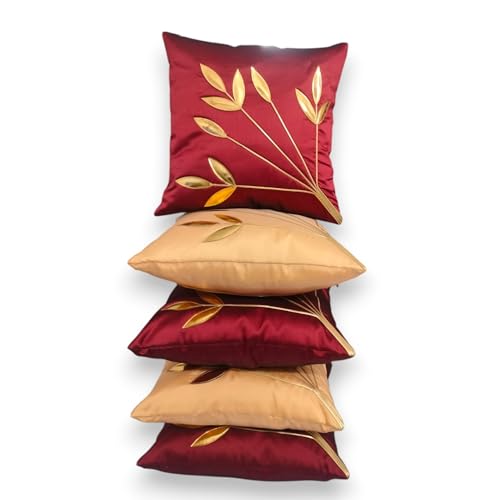 Image of Golden Floral Cushion Covers, 16x16 Inch, Set of 5 (Multi)