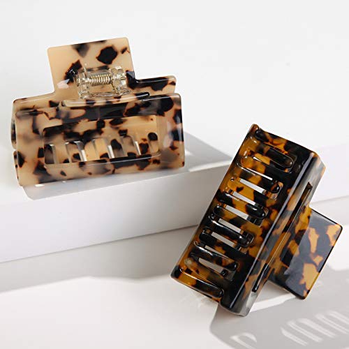 Fsmiling DF-239-1 2 Pack Cutout Tortoise And Leopard Square Celluloid Acetate Jaw Clips For Thick Hair thumb #5