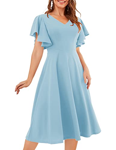 Image of Bridesmay Women's Formal Wedding Guest Dress for Women 2026 Short Sleeve Fit and Flare Tea Party Dresses