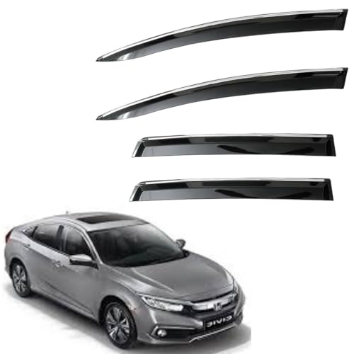 Image of CAR SAAZ Non-Breakable Smoke Door Visor for Civic (2019-2022)| Sun, Rain Wind Deflector | Strip Side Door Rain Visor - Set of 4 Pcs