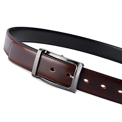 Belts For Men Reversible Leather 1.25” Waist Strap Fashion Dress Buckle Beltox (Rectangle Rotated Buckle With Burnt Umber/Black Belt, 34-36) #TOP5
