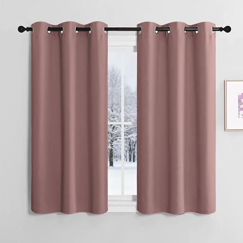 NICETOWN Net Curtains Children's Room Boy Curtains Dusky Pink Window Curtain Short Blackout Curtains with Eyelets Kitchen Curtains Thermal Curtains Bistro Curtain Set of 2 Dusky Pink H 120 x W 107 cm