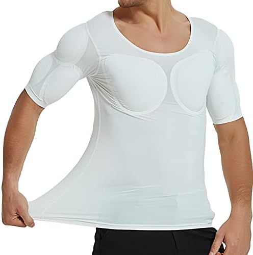 Men's Fake Muscle Shirt for Adult Padded Chest Shoulder Pads Vest for Muscle Invisible Breathable Underwear,White,XL