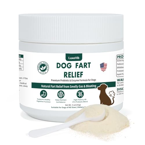 LuxeVib Dog Fart Remedy with 4B CFU Pediococcus Acidilactici Probiotics & Digestive Enzymes, Helps...
