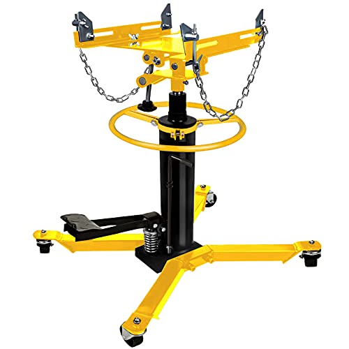Transmission Jack,1660Lbs/0.75T Capacity Hydraulic Telescopic Transmission Jack, 2-Stage Floor Jack Stand With Foot Pedal, 360° Swivel Wheel, Garage/Shop Lift Hoist (Yellow) #TOP1