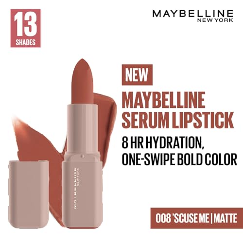 Image of Maybelline New York Maybelline Serum Lipstick (Matte), 008 'Scuse | 1-Swipe Lush Color 8HR Weightless Hydration