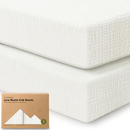 KeaBabies 2-Pack Muslin Crib Sheets for Boys Girls - 100% Organic Cotton Fitted Baby Crib Mattress Sheet Soft Breathable Standard Toddler Bed Cover Bedding Set Neutral Durable 52x28 (Soft White)
