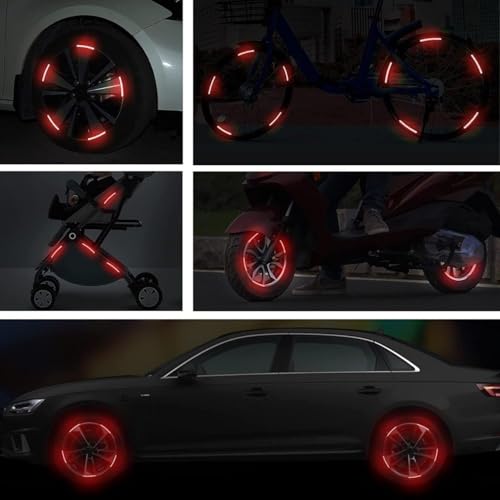 Image of IPICKSTORE Reflective Car Wheel Hub Stickers - Luminous Tire Rim Stripes for Safety & Decoration - Reflective Wheel Rim Stickers Night Reflective Tape -Universal Fit for Cars (RED - 20 Pcs)