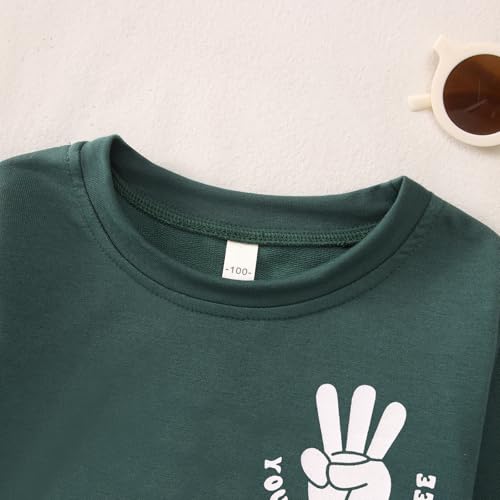 BOUTIKOME 3. Geburtstag Jungen Sweatshirt Young WILD&Three Drucken Pullover Geschwister Kinder Langarmshirt Baby Outfits Dritten Geburtstags Pulli Herbst Winter Babykleidung(Dunkelgrün,3 Jahre)