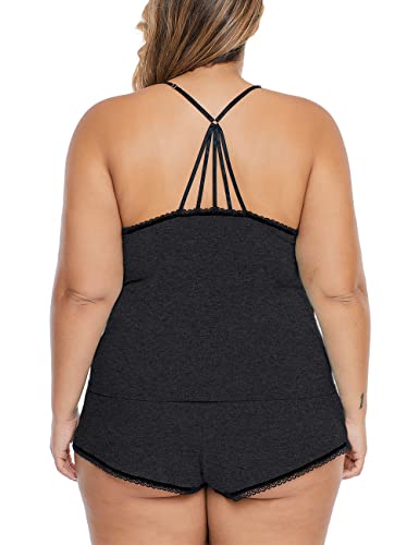 Image of Women Plus Size Pajamas Cami Shorts Set Nightwear Sexy Lace Lingerie Sleepwear