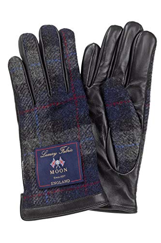 MOON ムーンツイード 手袋 スマホ対応 メンズ 本革 レザー ネイビーチェック [Lサイズ]