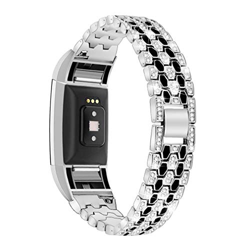 Bling Strap kompatibel für Fitbit Charge 2 Armband, Damen Herren Edelstahl Strass Ersatz Charge 2 Band Handgelenk Strap Metall Armband Armband