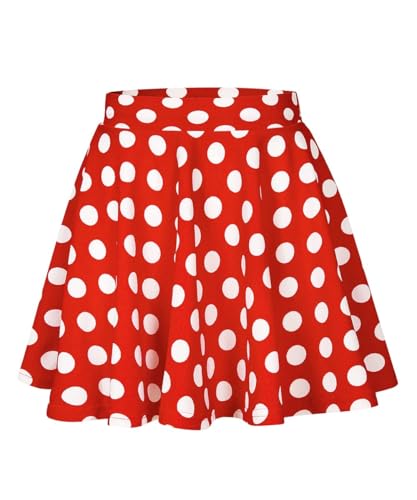 RITERA Women Plus Size Skirts Red and White Polka Dot Skater Skirt Casual A-Line Smooth Mini Mouse Costume an Elastic Inner Band Stretchy Elastic Waist Flared 1X 14W-16W
