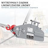 Wiltec Ręczna wciągarka linowa 1600 kg ze stalową liną 20 m i Ø 11 mm, hak z blokadą, wyciągarka ręczna do prac leśnych, budowlanych i warsztatowych