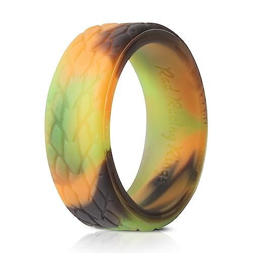 Rad Racing Rings - Silicone Tire Tread Ring or Wedding Band for Car Guys and Gals and Motorsports Enthusiasts | Lightweight, Comfortable, and Safe for Steering Wheels | Mechanics and Tradespeople (Highlighter Orange, 10)
