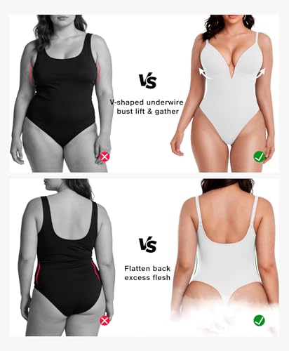 Image of Popilush Shapewear Bodysuits for Women - Tummy Control Body Suits for Womens Deep V Corset Tops Thong Concert Outfits