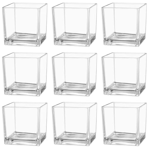 MARTAGE Square Glass Vases Set of 9, 4"x 4"x 4"