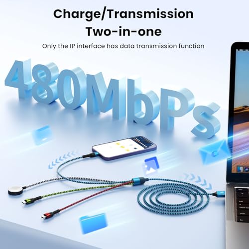 Travel Essentials,USB A/C 4 in 2 Multi Charging Cable for i Watch Charger/Type C Charger/IP Port,Travel Chargers for Multiple Devices, Portable Designed for iWatch &iPhone 17-8 (1, Blue, 5FT) — view 3