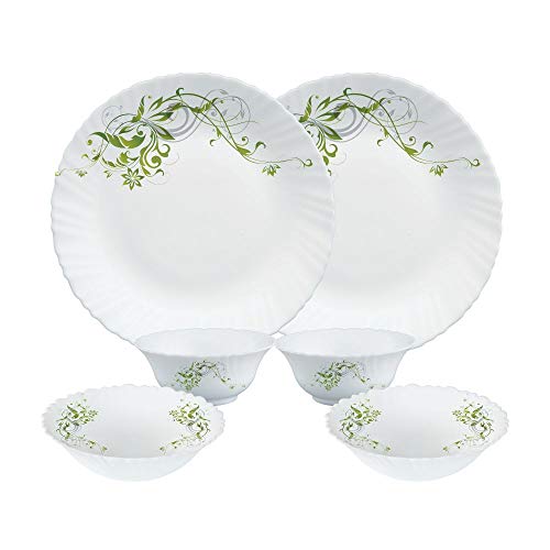 Larah by Borosil Fluted Series Erba Opalware Dinner Set | 6 Piece for Family of 2 | Microwave & Dishwasher Safe | Bone-Ash Free | Crockery Set for Dining & Gifting | Plates & Bowls | White