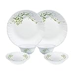 Larah by Borosil Fluted Series Erba Opalware Dinner Set | 6 Piece for Family of 2 | Microwave & Dishwasher Safe | Bone-Ash Free | Crockery Set for Dining & Gifting | Plates & Bowls | White