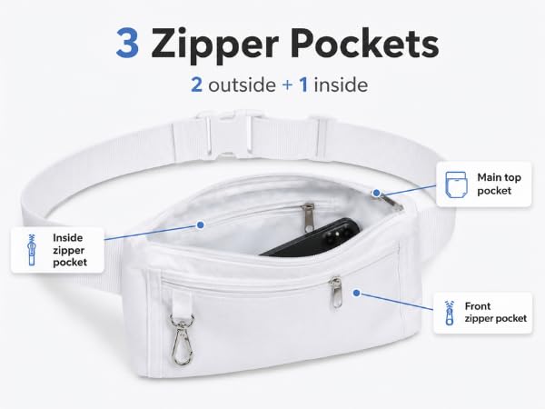 Image of Ihram Ahram Belt for Men | Hajj Umrah Bag | White Polyester Waterproof | 3 Pocket Zipper | Adjustable Strap | Fits Waist Size 28 to 42 | Nafeed