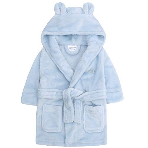 Baby Boys & Girls Unisex Dressing Gown (Ages 6-24 Months) Soft Plush Flannel Fleece Hooded Bath Robe