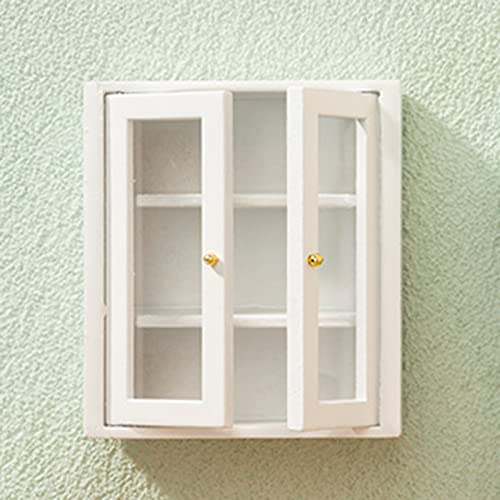Wsklinft Dollhouse Wall Shelf Clear Glass Door Vivid 1/12 Doll House Miniature Wall Cabinet Model Simulation Furniture Accessories For Bathroom #TOP2
