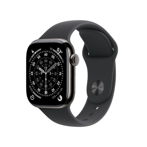 Image of Apple Watch Series 11 [GPS + Cellular 42mm] Smartwatch with Slate Titanium Case with Black Sport Band - S /M. Sleep Score, Fitness Tracker, Health Monitoring, Always-On Display, Water Resistant