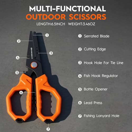 BasicGear Fishing Multi-Tool Scissors, 440A Stainless Steel - image 2