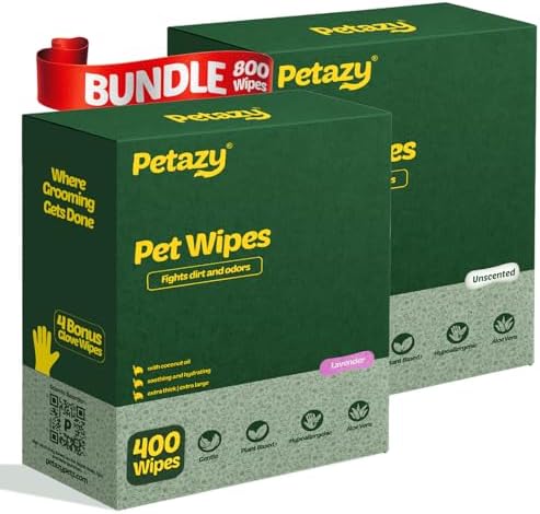 Petazy Pet Wipes Bundle | 400 Lavender Scented Pet Wipe | 400 Unscented Pet Wipes | 10 Bonus Glove Wipes image 2