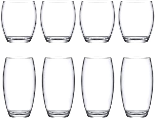 Amazing Abby - Fraternity - 12-Ounce and 16-Ounce Plastic Tumblers (Set of 8), Plastic Drinking Glasses, All-Clear Reusable Acrylic Cups, BPA-Free, Shatter-Proof, Dishwasher-Safe
