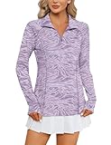 LOMON Women's Quick Dry Long Sleeve Quarter Zip UV SPF 50+ Sun Protection Outdoor Shirts Women Polo Athletic Shirts (Purple Zebra, L)