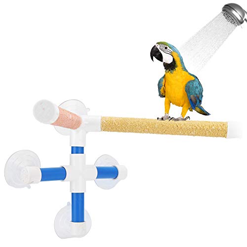 Image of Pssopp Bird Parrot Stand, Suction Cup Bird Shower Perches for Budgies, Cockatiel, Plastic + Frosted Coating