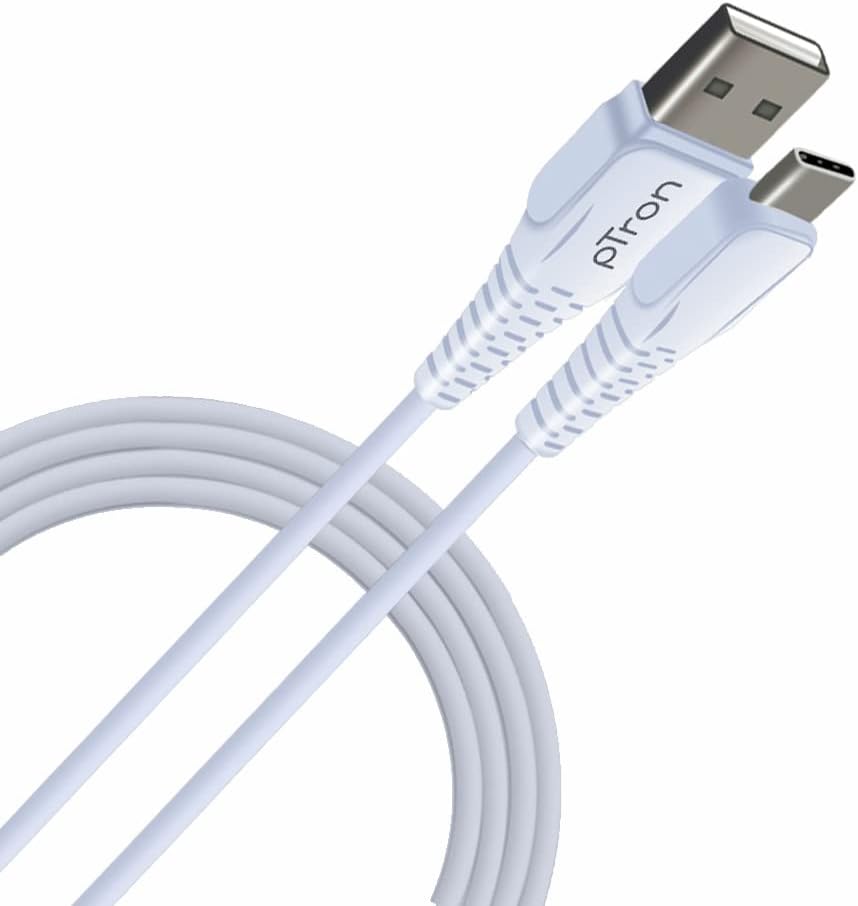 pTron USB-A to Type-C 2.4A Fast Charging Cable compatible with Android Phones/Tablets, 480mbps Data Transfer Speed, Made in India, Solero T241 Tangle-free Type-C USB Cable (Round, 1M, White)