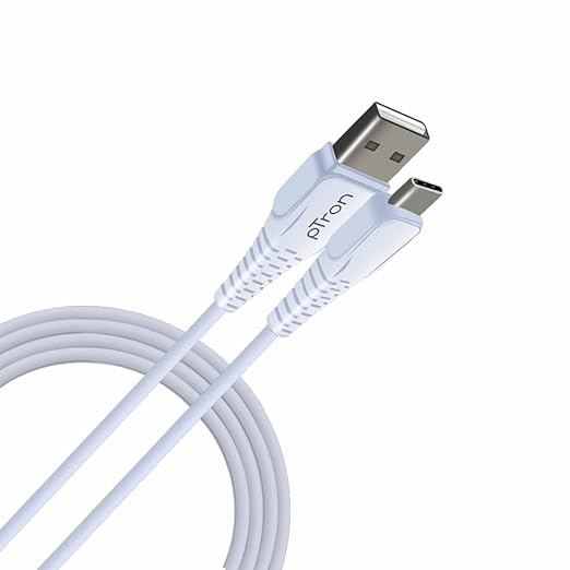 pTron USB-A to Type-C 2.4A Fast Charging Cable compatible with Android Phones/Tablets, 480mbps Data Transfer Speed, Made in India, Solero T241 Tangle-free Type-C USB Cable (Round, 1M, White) at Rs. 99