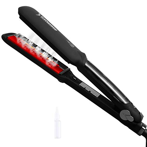 New Upgrade Professional Infrared Steam Flat Iron Hair Straightener, Tourmaline Ceramic Plate 2 inch Wide, Fast Vapor Instant Heat Up with Adjustable Temperature, 110~240V