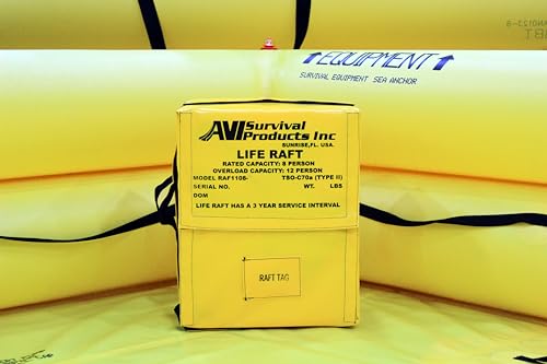 TSO Bote salva-vidas para 8 pessoas com kit de equipamento de sobrevivência FAR 121