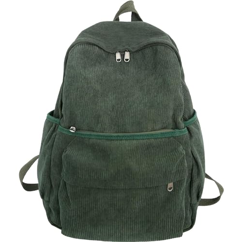 AMOYER Mochila de Pana Bolsa de Libros estética Grande para Adolescentes Mochila Escolar de Pana Verde de Gran Capacidad para Hombres Mujeres