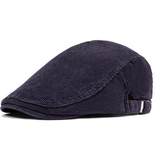 JNKET Autumn Winter Men Newsboy Cap Ivy Gatsby Cabbie Driving Hat Corduroy Flat Cap (US, Alpha, One Size, Medium, Navy)