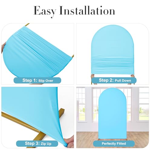 Image of Baby Blue Arch Backdrop Cover Set of 2 (7.2ft & 6ft), Chiara Arch Cover Wrinkle-Free Spandex Arch Cover for Wedding Birthday Party Baby Shower Bridal Shower Ceremony Banquet Fabric Backdrop (No Stand)