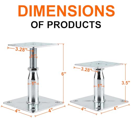 Image of 4 Pack Adjustable Support Jack for The Floor,Deck Foundation,Post Floor Joist Jacks,RV Step Stabilizer,Mini Screw Jack- Post 3.5 inch to 6 inch