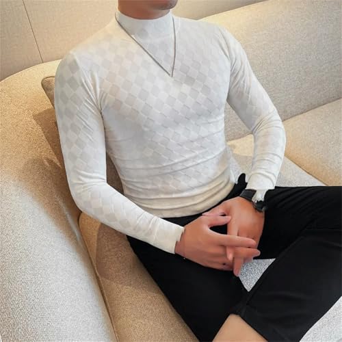 Men's Half High Collar Knit Long Sleeves Soft Elastic Slim Fit Casual Clothing Top4
