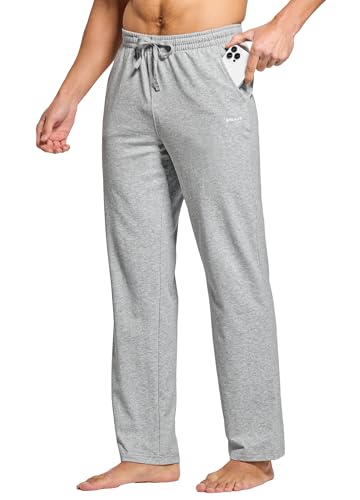 WILLIT Men's Cotton Yoga Sweatpants Exercise Pants Open Bottom Athletic Lounge Pants Loose Male Sweat Pants with Pockets Light Gray S
