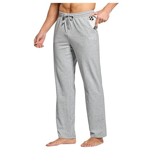 Willit Men's Cotton Yoga Sweatpants Exercise Pants Open Bottom Athletic Lounge Pants Loose Male Sweat Pants with Pockets Light Gray M