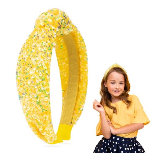 BLAAROOM Glitter Knotted Headband for Girls, Wide Sparkly Sequin Little Girl Headbands, Hair Bands Accessories Stocking Stuffers Teen Girl Gifts - Yellow