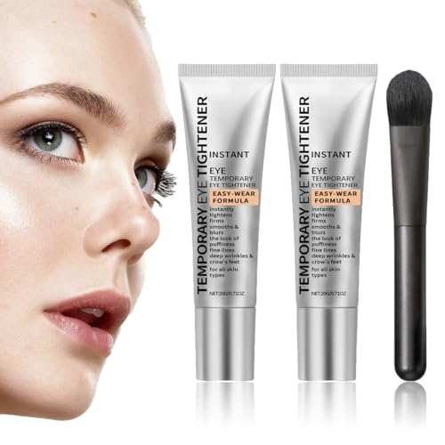 2 piezas Crema Tensora Instantánea para Ojos Reducción de Arrugas,Con cepillo Ojeras y Bolsas Efecto Lifting Inmediato Con Ácido Hialurónico Fórmula Hidratante No Grasa para Todos los Tipos de Piel