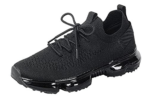 Forever Link Womens Air Cushion Fashion Sneakers Breathable Knit Comfortable Lightweight Walking Shoes, Black, 7.5