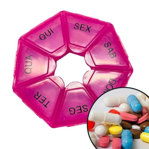 Caixa Organizadora Porta Comprimidos Diário Rosa Separador Caixinha Semanal Medicamento Remédio Supl