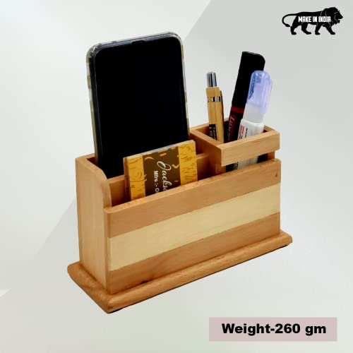 Image of WOOD HOUSE Wooden Pen Stand with Card Holder /Study Table, Pen Holder for Office Table Stylish for Office & Student Desk (Stand With Calender)